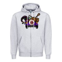 Heather Grey Halloween Truck Zipper Hoodie - CowhideDigitalArt