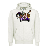 Oatmeal Heather Halloween Truck Zipper Hoodie - CowhideDigitalArt