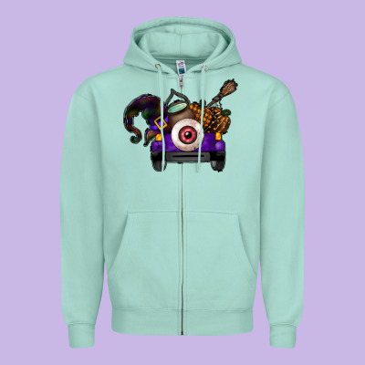Halloween Truck Zipper Hoodie Designed By Cowhidedigitalart