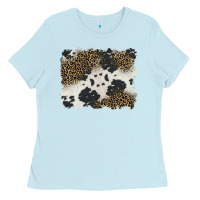 Baby Blue black and white cowhide background Ladies Tee - BarkalooDesign