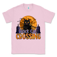 Bubblegum Pink Black Cat Crossing Classic Tee - texasbilliewilder