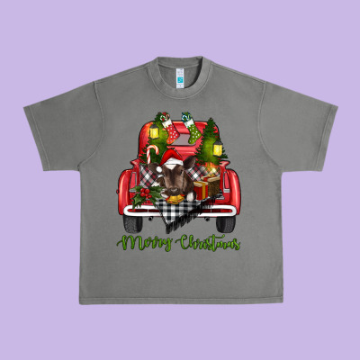 Urban Heavy Tee Merry Christmas Farm Truck With Baby Cow