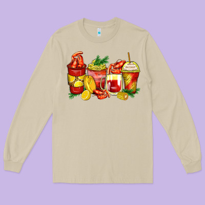 Crawfish Coffee Cups Long Sleeve Tee Designed By Zillion Design Studio
