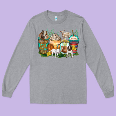 Goats Coffee Cups Long Sleeve Tee Designed By Zillion Design Studio
