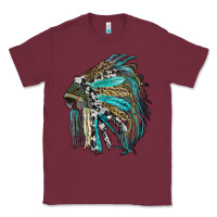 Burgundy indian feather headdress with western  patterns Classic Tee - RanaPortraitStore