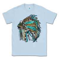 Dusty Blue indian feather headdress with western  patterns Classic Tee - RanaPortraitStore