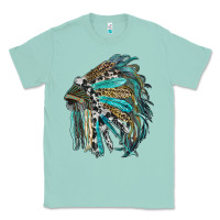 Seafoam indian feather headdress with western  patterns Classic Tee - RanaPortraitStore