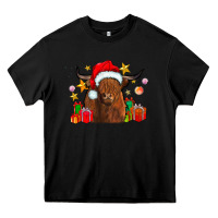 Black festive highland cow Heavy Core Tee - CowhideDigitalArt