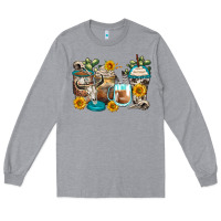 Heather Grey bull skull coffee cups Long Sleeve Tee - Zillion Design Studio