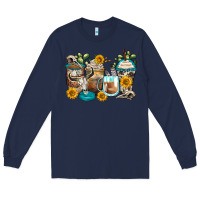 Navy bull skull coffee cups Long Sleeve Tee - Zillion Design Studio