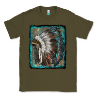 Army Green indian feather headdress with leopard background Classic Tee - RanaPortraitStore