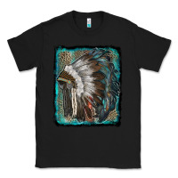 Black indian feather headdress with leopard background Classic Tee - RanaPortraitStore