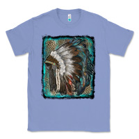 Colony Blue indian feather headdress with leopard background Classic Tee - RanaPortraitStore