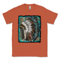Copper indian feather headdress with leopard background Classic Tee - RanaPortraitStore