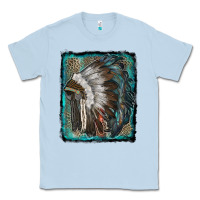 Dusty Blue indian feather headdress with leopard background Classic Tee - RanaPortraitStore