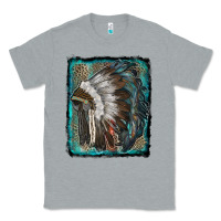 Heather Grey indian feather headdress with leopard background Classic Tee - RanaPortraitStore