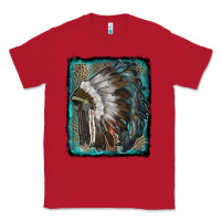 Red indian feather headdress with leopard background Classic Tee - RanaPortraitStore