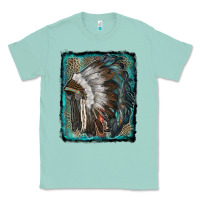 Seafoam indian feather headdress with leopard background Classic Tee - RanaPortraitStore