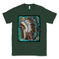 Sports Green indian feather headdress with leopard background Classic Tee - RanaPortraitStore