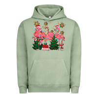 Pigment Oil Green christmas flamingos Urban Hoodie - MaliasSmallBusiness