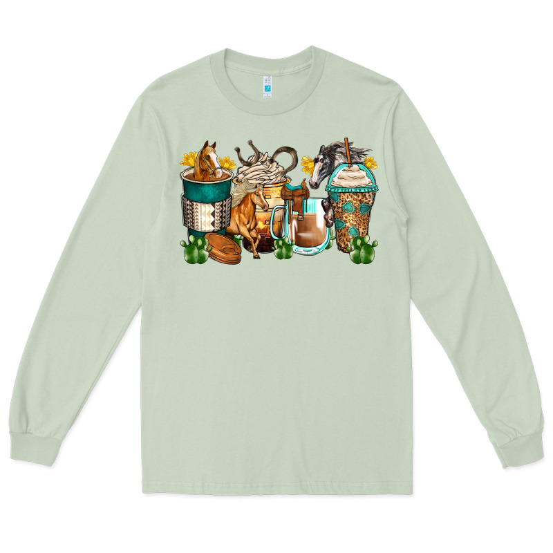Horses Coffee Cups Long Sleeve Tee by Zillion Design Studio | Teevron