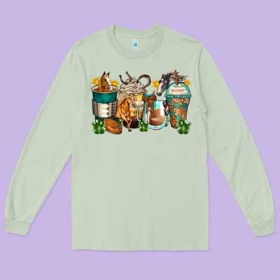 Horses Coffee Cups Long Sleeve Tee Designed By Zillion Design Studio