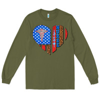 Army Green 4th of july nurse heart flag Long Sleeve Tee - texasbilliewilder