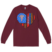 Burgundy 4th of july nurse heart flag Long Sleeve Tee - texasbilliewilder