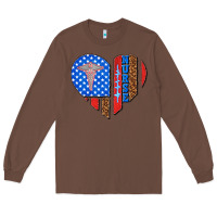 Chestnut 4th of july nurse heart flag Long Sleeve Tee - texasbilliewilder