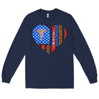 Navy 4th of july nurse heart flag Long Sleeve Tee - texasbilliewilder
