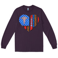 Plum 4th of july nurse heart flag Long Sleeve Tee - texasbilliewilder