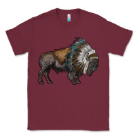 Burgundy bison with indian headdress Classic Tee - RanaPortraitStore
