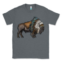 Charcoal Heather bison with indian headdress Classic Tee - RanaPortraitStore