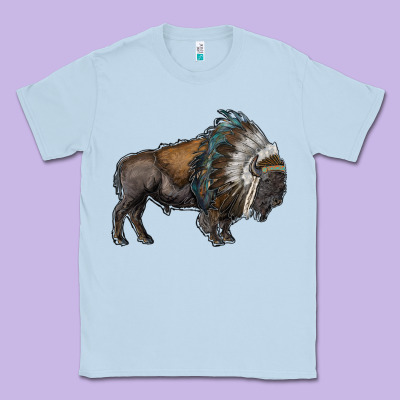 Bison With Indian Headdress Classic Tee Designed By Ranaportraitstore