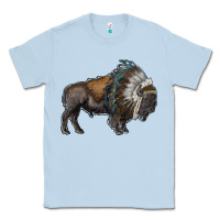 Dusty Blue bison with indian headdress Classic Tee - RanaPortraitStore