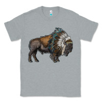 Heather Grey bison with indian headdress Classic Tee - RanaPortraitStore