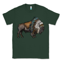 Sports Green bison with indian headdress Classic Tee - RanaPortraitStore