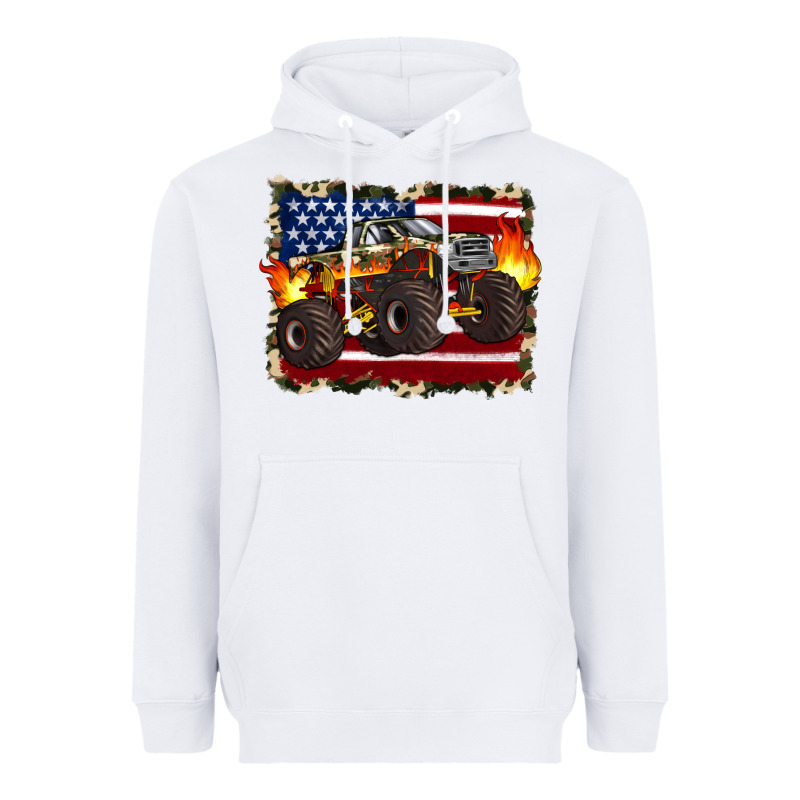 American Flag Monster Truck Heavyweight Hoodie by Artiststas | Teevron