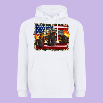 American Flag Monster Truck Heavyweight Hoodie Designed By Artiststas