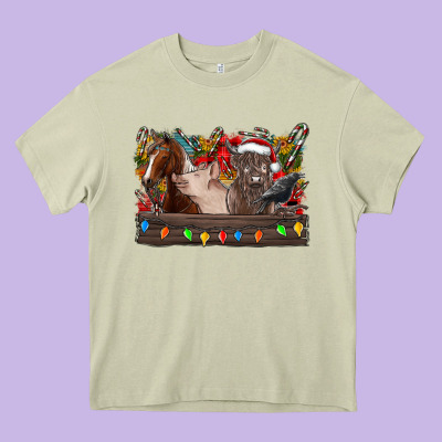 Festive Farmyard Gathering Heavy Core Tee Designed By Cowhidedigitalart