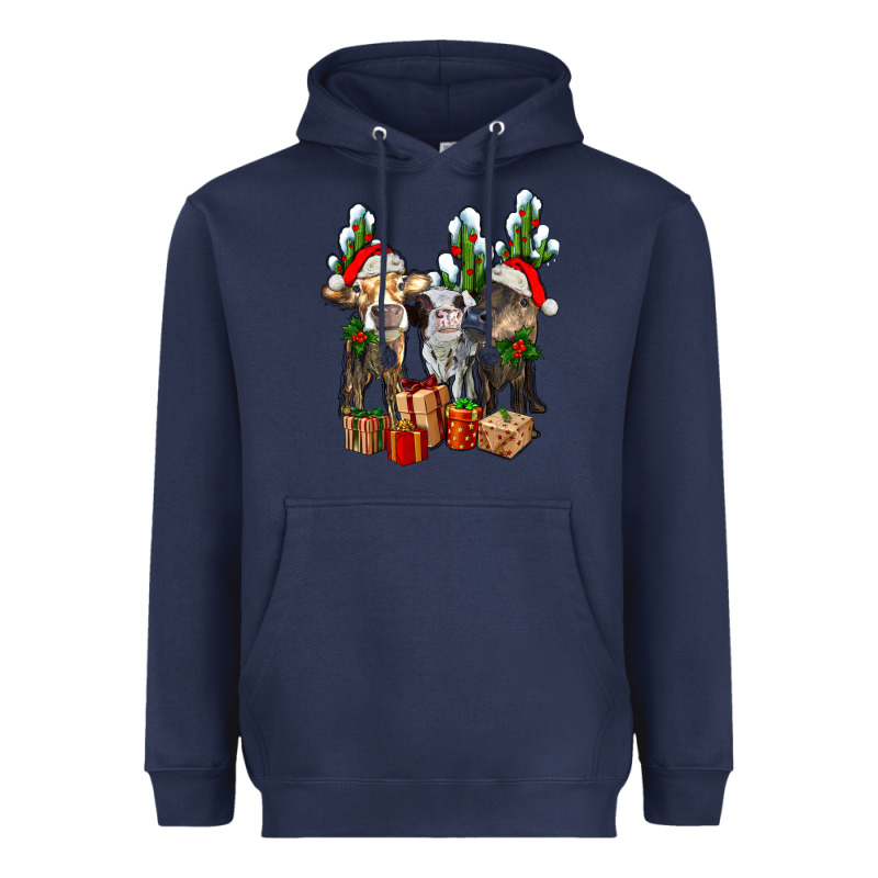 Western Christmas Cows And Cactuses Heavyweight Hoodie by AdoDesignShop | Teevron
