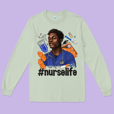Afro Man Nurse Life Long Sleeve Tee Designed By Texasbilliewilder