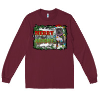 Burgundy merry and bright pitbull with farm Long Sleeve Tee - RanaPortraitStore
