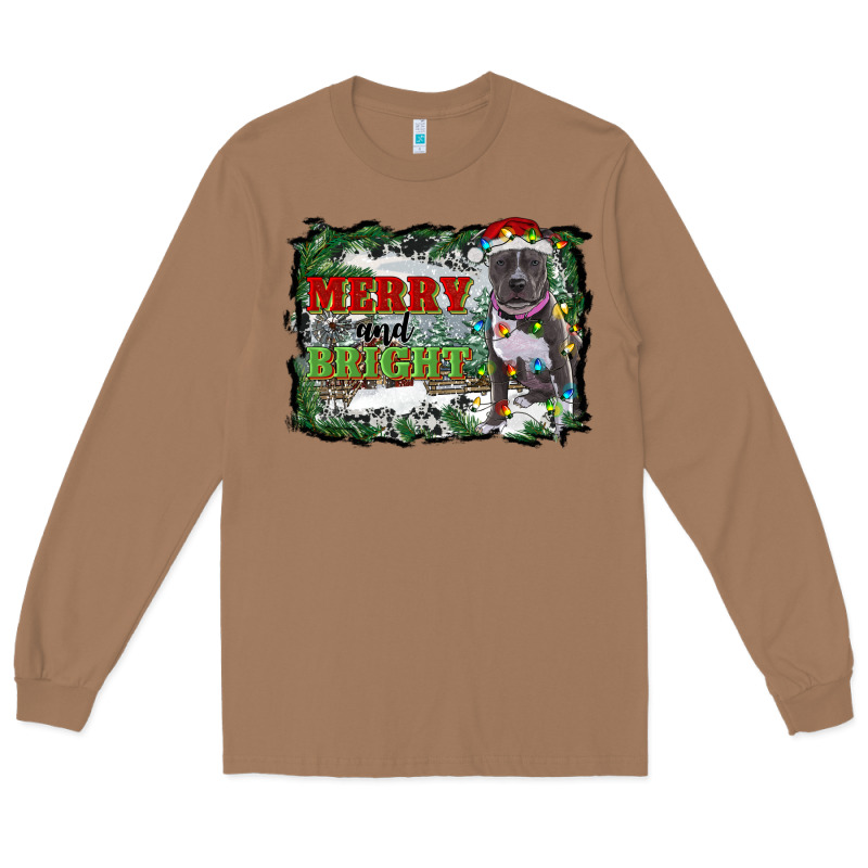 Merry And Bright Pitbull With Farm Long Sleeve Tee by RanaPortraitStore | Teevron