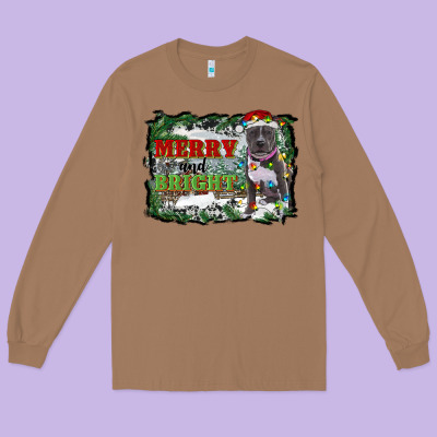 Merry And Bright Pitbull With Farm Long Sleeve Tee Designed By Ranaportraitstore