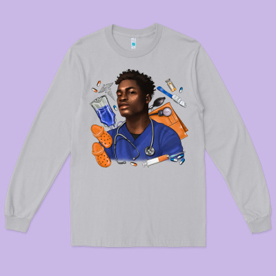 Afro Man Nurse Long Sleeve Tee Designed By Texasbilliewilder