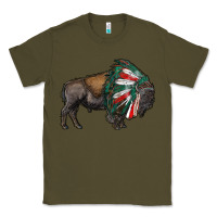 Army Green mexican bison with indian headdress Classic Tee - RanaPortraitStore