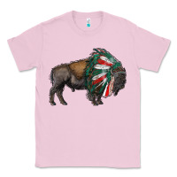 Bubblegum Pink mexican bison with indian headdress Classic Tee - RanaPortraitStore