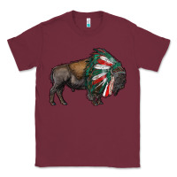 Burgundy mexican bison with indian headdress Classic Tee - RanaPortraitStore