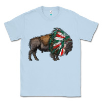 Dusty Blue mexican bison with indian headdress Classic Tee - RanaPortraitStore